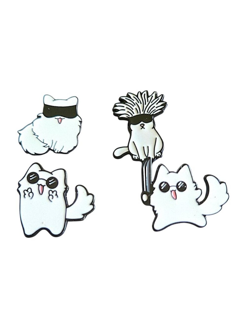 JJK Gojo Cat Enamel Pin Set of 4 Fan Style White Spirit Anime Collectible Badges